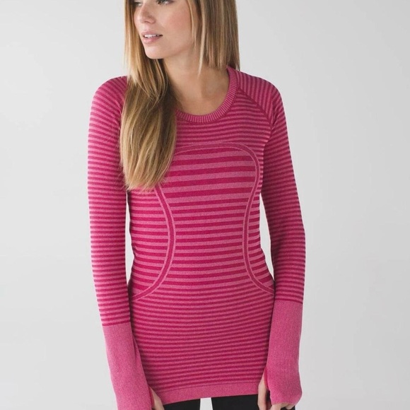 Lululemon Swiftly Tech Long Sleeve Crew in Heathered Berry Rumble size 10 - Picture 3 of 7